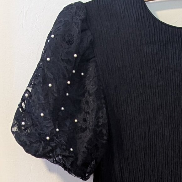 Vintage Lace Pearl Puff Sleeve Leslie Fay Dress Crepe Crinkle 80’s Holiday Party - Picture 10 of 10